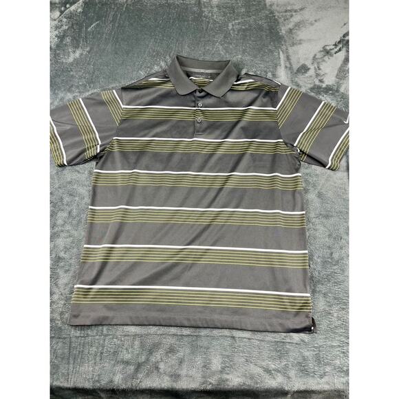 Men’s Nike Golf Large Gray/Green Striped Dri-FIT Polo Shirt Excellent Condition - Picture 1 of 10